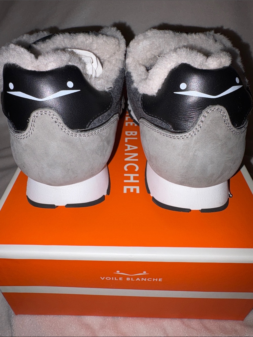 NWT VOILE BLANCHE JULIA Fur Leather and Fabric Sneakers in Grey -Anthracite - Picture 11 of 15